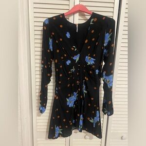 Free People Black Dress with Blue Floral and Orange Dots